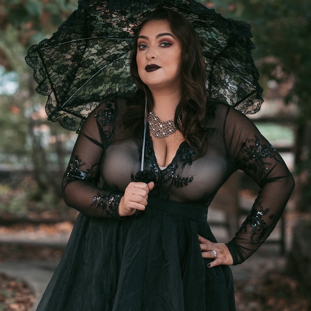 Black lace & sequins bodysuit